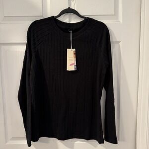 Black Women's Sz L Blouse Long Sleeve NEW Ribbed Textured Lagenlook Witchy